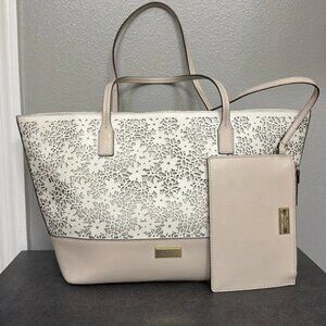 Euc Kate Spade Ny Ivory Floral Laser Cut Tote Bag Purse